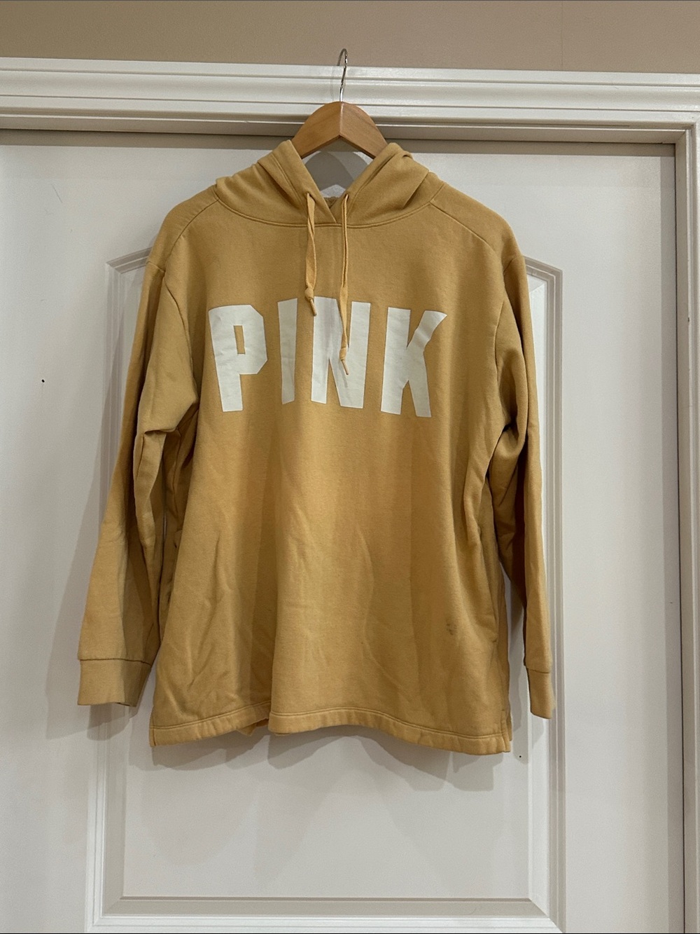 PINK Victoria's Secret Mustard Yellow Logo Hoodie
